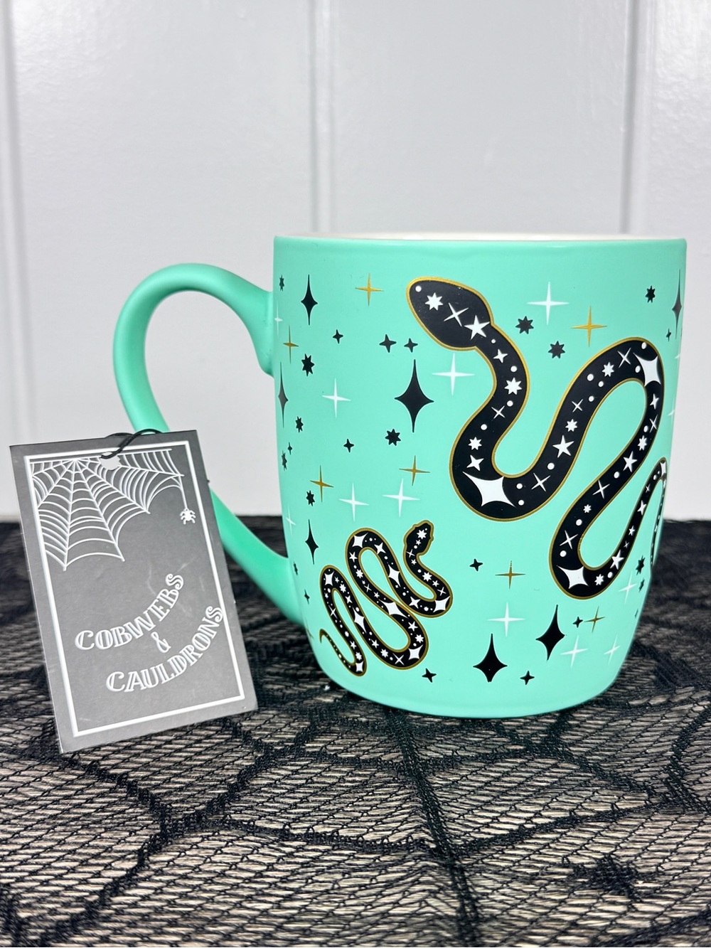 NEW Cobwebs & Cauldrons Teal Snake Halloween Mug